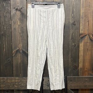 Chico's Linen Blend Pants 00 Stripes Blue White Coastal Lightweight Beach Ankle